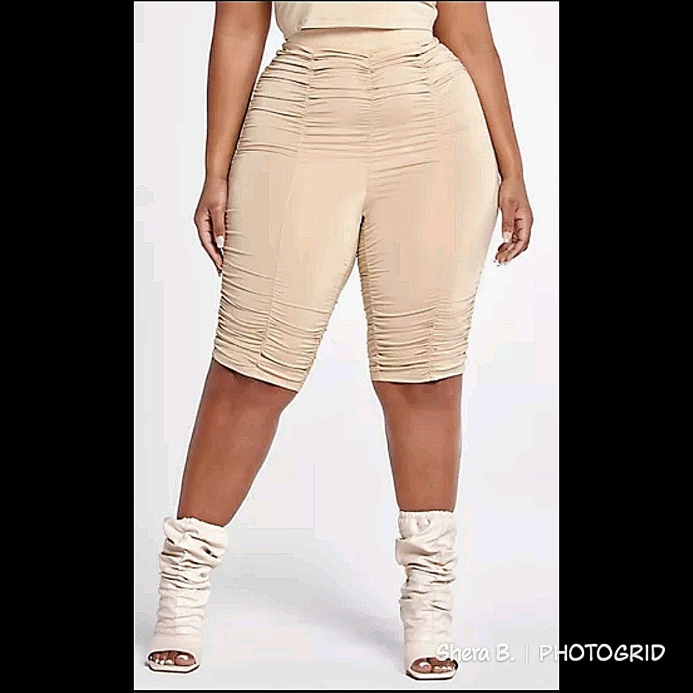 Nude Ruched Biker Shorts